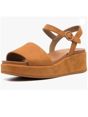 miss left Women Platform Open Round Toe Sandals SlingBack Low Heel  Brown
